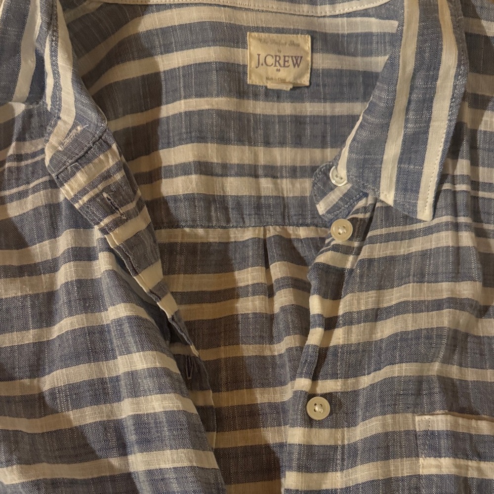 J. Crew Navy and White Striped Linen Shirt